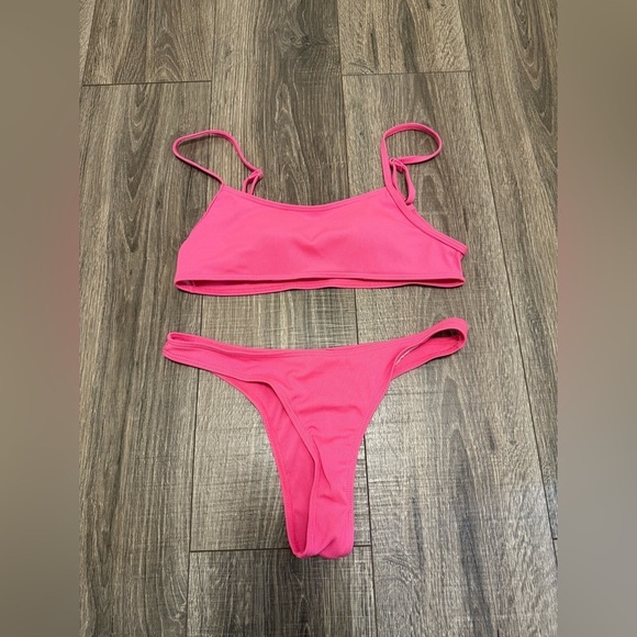 Women's Push Up Spaghetti Straps High Waisted Two Piece Swimsuit Hot Pink Small - Picture 2 of 5